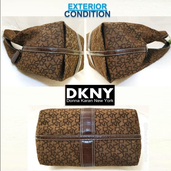 DKNY Brown Hobo Bag Monogram Jacquard Gold Buckle Turnlock Flap Shoulder… - Picture 10 of 13